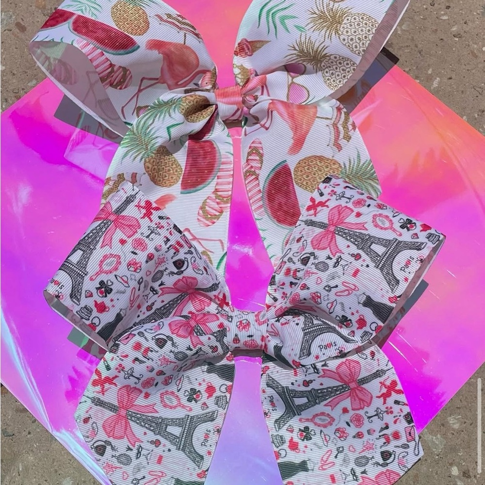 Pink and White Layered Hair Bows